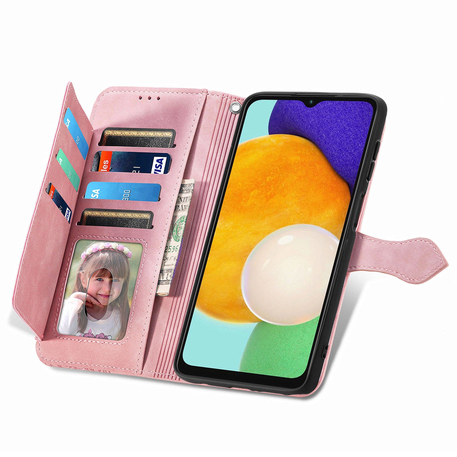 For Samsung Galaxy A04s 4G (164.7 x 76.7 x 9.1 mm) A13 5G M13 5G Flower Imprinted Pattern PU Leather Zipper Pocket Cell Phone Cover Stand Wallet Case For Samsung Galaxy A04s 4G (164.7 x 76.7 x 9.1 mm) A13 5G M13 5G Flower Imprinted Pattern PU Leather Zipper Pocket Cell Phone Cover Stand Wallet Case